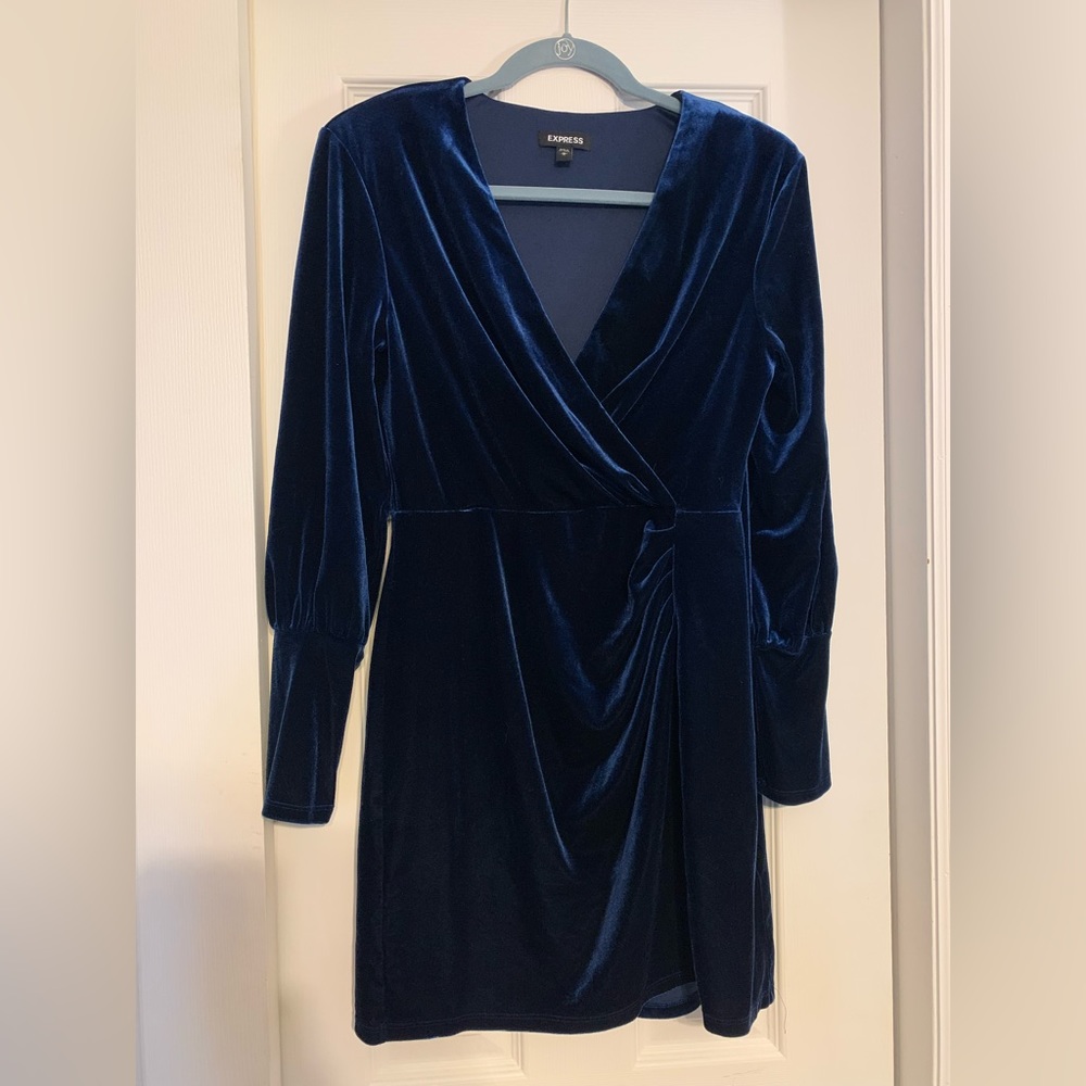 Express velvet v neck long sleeve blue mini dress size M